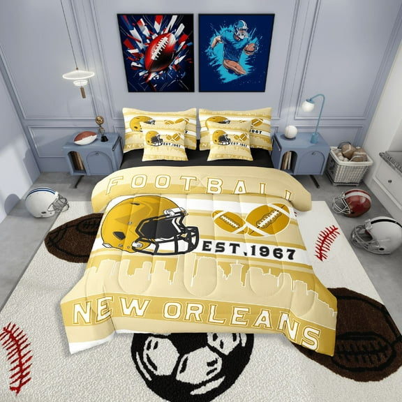 Erosebridal Sport New Orleans Rugby Bedding Sets Twin Size,Ball Game Comforter Sets with Sheets,Football Room Decorative,Reversible,Breathable,7-Piece