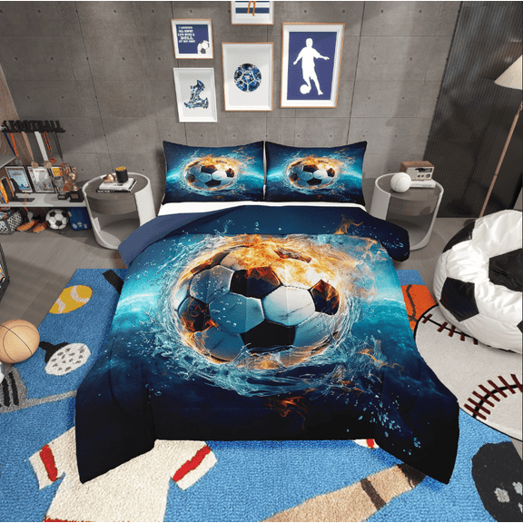 Erosebridal Sport Soccer Bedding Twin Comforter Set,Ball Game Down Comforter,Football Room Decorative,Reversible,Lightweight,2-Piece