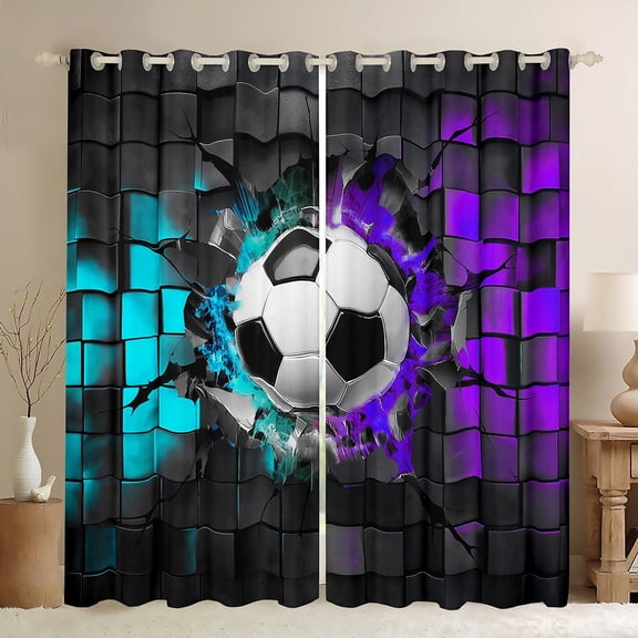 Erosebridal Sport Soccer Curtains for Living Room (38Wx45L),Geometric Buffalo 30%-50% Blackout Curtains Set of 2 (38x45),Blue Purple Curtains and Drapes,Ball Gamer Room Decoration