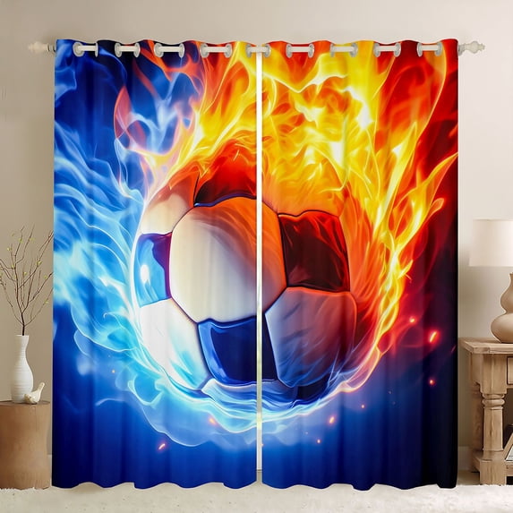 Erosebridal Sport Soccer Flame Blackout Curtains Set of 2 (52x84 Each) for Boys,Ball Gamer Window Curtains for Kids Teens,Microfiber Bedroom Decor
