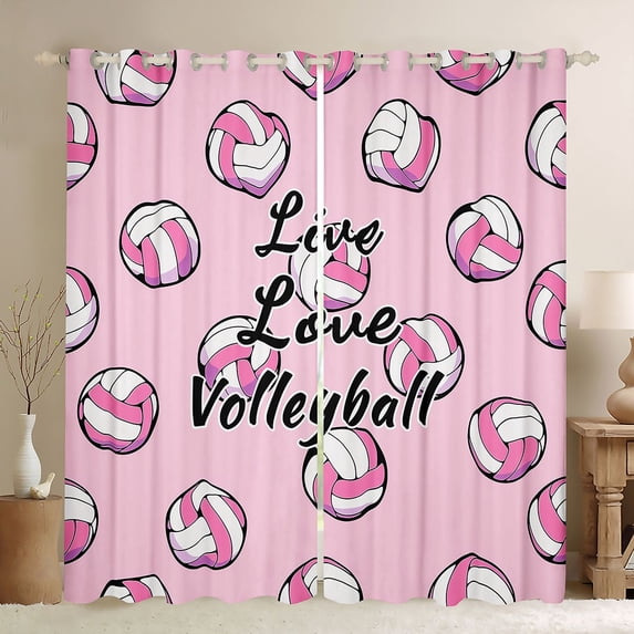 Erosebridal Sport Volleyball Lover Black Out Curtains for Girls,Ball Gamer Curtains Pack of 2 (42x63 Each) for Kids Teens,Luxury Bedroom Decor