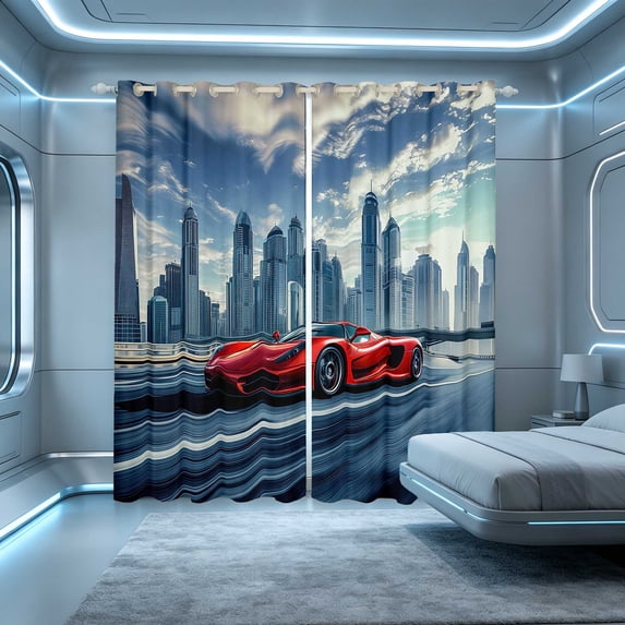 Erosebridal Sports Car Blackout Curtains, City Night Window Curtains Pack of 2 (38x45 Each)