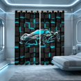 thumbnail image 1 of Erosebridal Sports Car Blackout Curtains, Neon Cube Window Curtains Pack of 2 (38x45 Each), Cyan Black Cube, 1 of 5