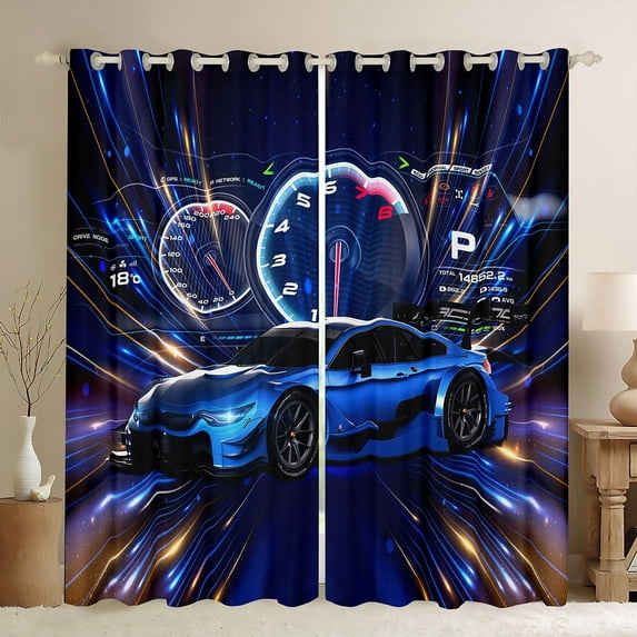 Erosebridal Sports Car Curtains for Bedroom,Race Car Curtains & Drapes Cool Speed Race Sports Car Blackout Curtains Young Man Extreme Sports Theme Window Curtains 38''Wx45''L,Blue