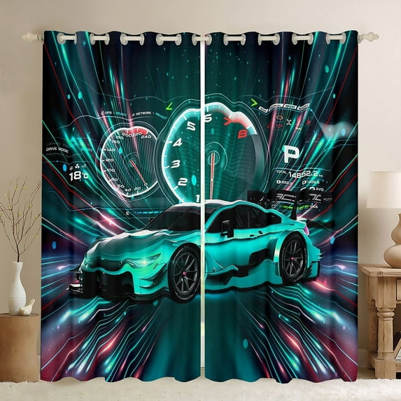 Erosebridal Sports Car Curtains Teens Racing Car Curtains & Drapes, 3D Sports Car Printed 30%-50% Blackout Curtains Extreme Speed Cool Sports Window Treatments 38Wx45L