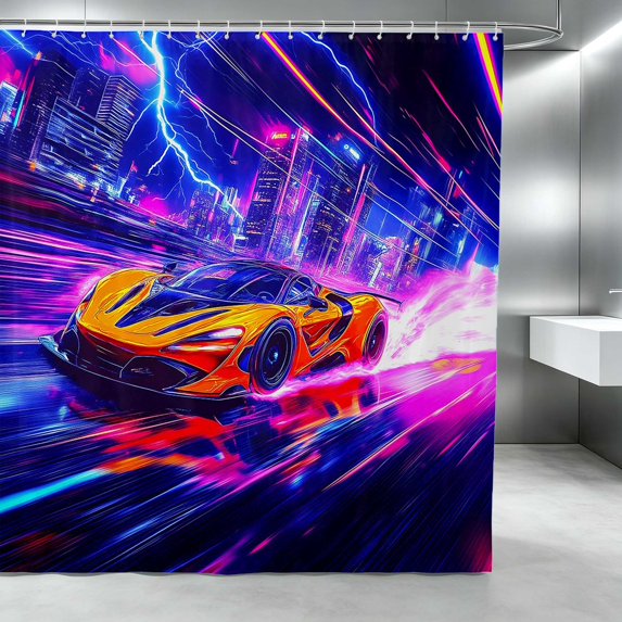 Erosebridal Sports Car Shower Curtain 72Wx72L, Neon Speed Bathroom Curtain, Orange Purple
