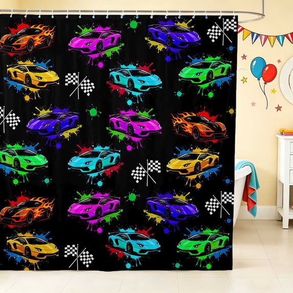 Erosebridal Sports Car Shower Curtain 72Wx72L, Paint Splatter Bathroom Curtain, Black Splatter