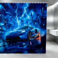 thumbnail image 1 of Erosebridal Sports Car Shower Curtain 72Wx78L, Neon Speed Bath Curtain, Blue Cyan, 1 of 5