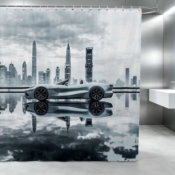 Erosebridal Sports Car Shower Curtain 72Wx84L, City Night Bathroom Shower Curtain