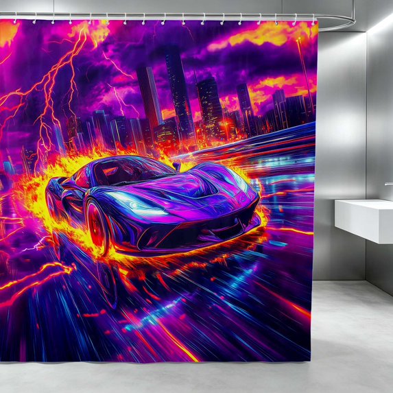 Erosebridal Sports Car Shower Curtain 72Wx84L, Neon Speed Bathroom Shower Curtain, Purple Pink