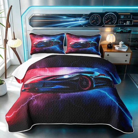Erosebridal Sports Car Twin Quilt Set, Lightning Twin Coverlet Set, Lightning Car 2-Piece 1 Bedspread and 1 Pillowcase