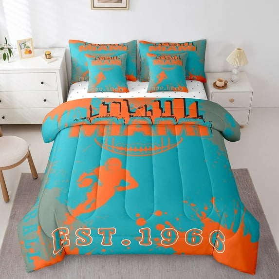 Erosebridal Sports City Bed in a Bag Twin Size,American Football Bed Set,Miami Bedding Twin Size For Boys,Stylish Bedroom Decoration Reversible,7 Pieces
