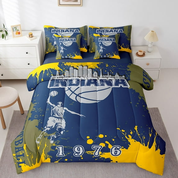 Erosebridal Sports City Bed in a Bag Twin Size,Indiana Bed Set,Basketball Player Bedding Twin Size For Boys,Microfiber Bedroom Decoration Reversible,7 Pieces