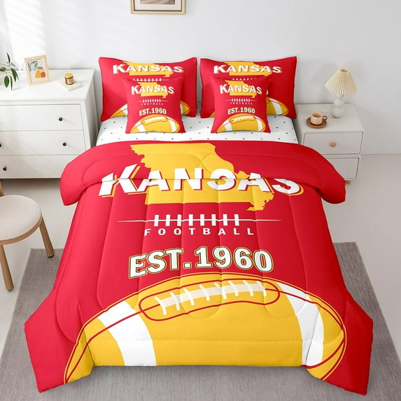 Erosebridal Sports City Bedding Queen Size,American Football Bed Set,Kansas Bedding Sets Queen Size For Boys Kids,Super Cozy Room Decoration Reversible,7pcs