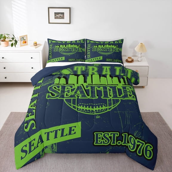 Erosebridal Sports City Seattle Comforter Sets Twin Size,American Football Comforters & Duvets,Rugby City Silhouette Bedding Twin Comforter Set,Luxurious Bedroom Decorative Reversible,2-Piece