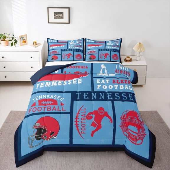 Erosebridal Sports Comforter Set for Football Fan,Twin Football Bedding Set,Rugby Down Comforter,Ball Patchwork Reversible Bed Set with 1 Pillowcase for Bedroom(Tennessee)