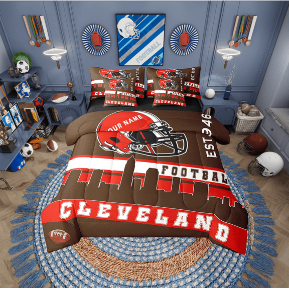 Erosebridal Sports Football Bed in a Bag Twin size, Vintage Soccer Bed Set, Brown Red, Reversible 7 Pieces