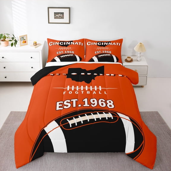 Erosebridal Sports Games Bedding Sets Twin with Comforter,American Football Duvet Insert,Cincinnati Comforter Sets Twin Size For Boys Kids,Super Cozy Room Decoration Reversible,2pcs