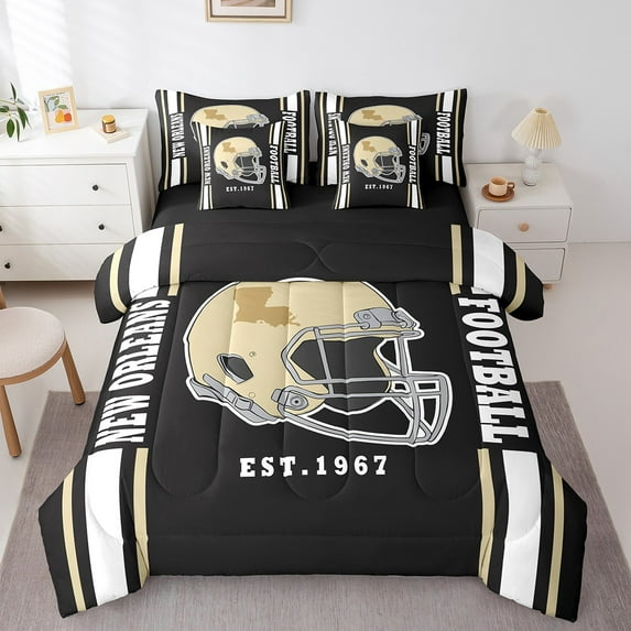 Erosebridal Sports Theme Bed in a Bag King Size,American Football Bed Set,New Orleans Bedding King Size For Kids Boys,Microfiber Bedroom Decorative Reversible,7 Pieces