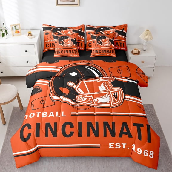 Erosebridal Sports Theme Bed in a Bag Twin Size,American Football Bed Set,Cincinnati City Bedding Twin Size,Luxurious Bedroom Decorative Reversible,7 Pieces