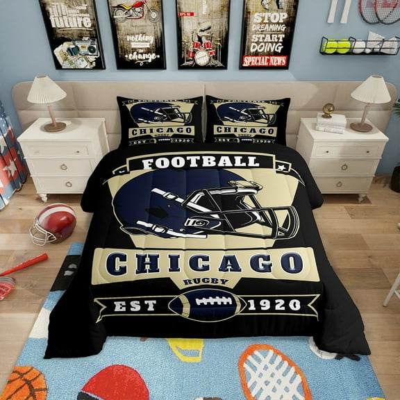 Erosebridal Sports Theme Bedding Full Comforter Set, Bedroom Decor, Black 3-Piece, Chicago