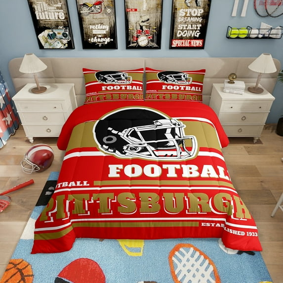Erosebridal Sports Theme Bedding Sets King with Comforter, Bedroom Decor, Red 3 Pieces, Pittsburgh