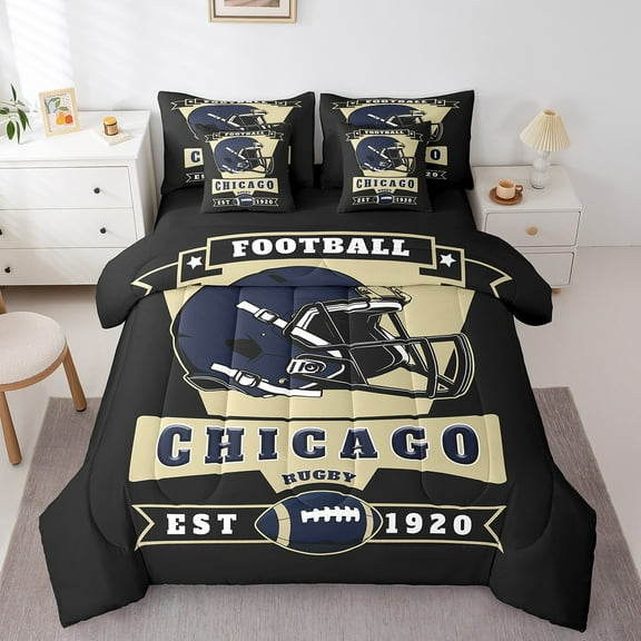 Erosebridal Sports Theme Bedding Sets Twin Size 7-Piece, Bedroom Decor, Black, Chicago