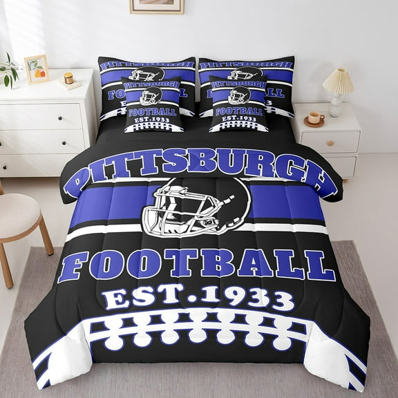 Erosebridal Sports Theme Bedding Sets Twin Size 7-Piece, Bedroom Decor, Black Navy, Pittsburgh