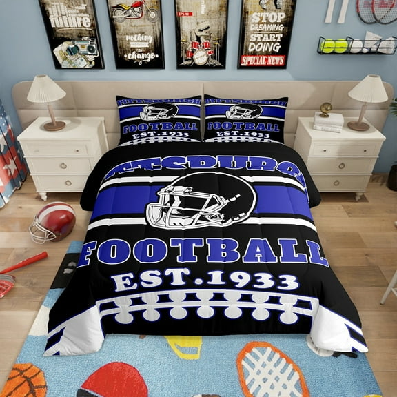 Erosebridal Sports Theme Bedding Sets Twin with Comforter, Bedroom Decor, Black Navy 2-Piece, Pittsburgh