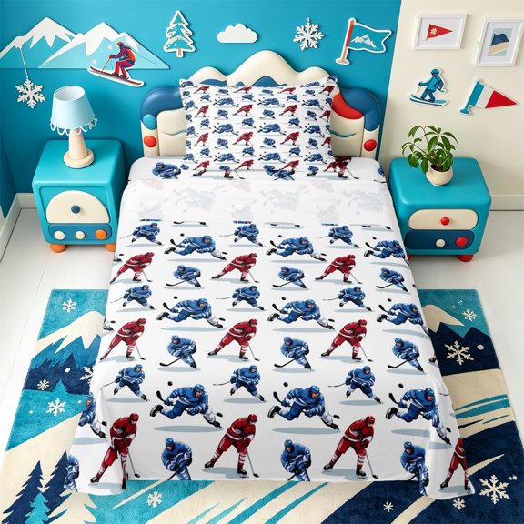 Erosebridal Sporty Ice Hockey Twin Sheets,Modern Puck Stick Bedding,3-Piece,1 Flat Sheet,1 Fitted Sheet and 1 Pillowcases