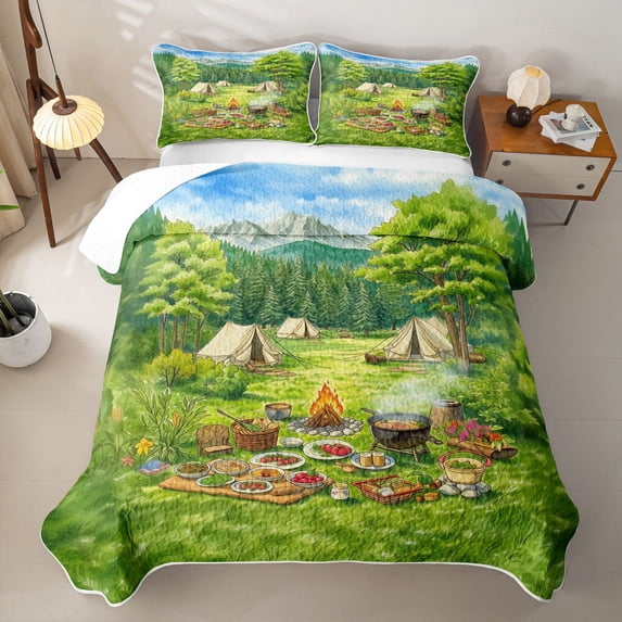 Erosebridal Spring Camper Theme Kids Quilt King,Happy Camping King Coverlet Set For Girls,3-Piece