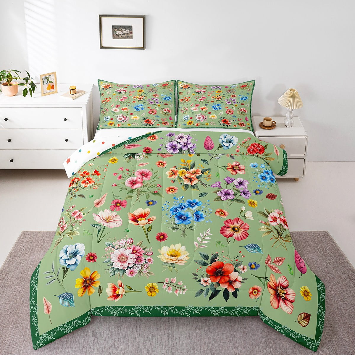 Erosebridal Spring Garden Comforter Sets Queen Size, Flower Floral ...