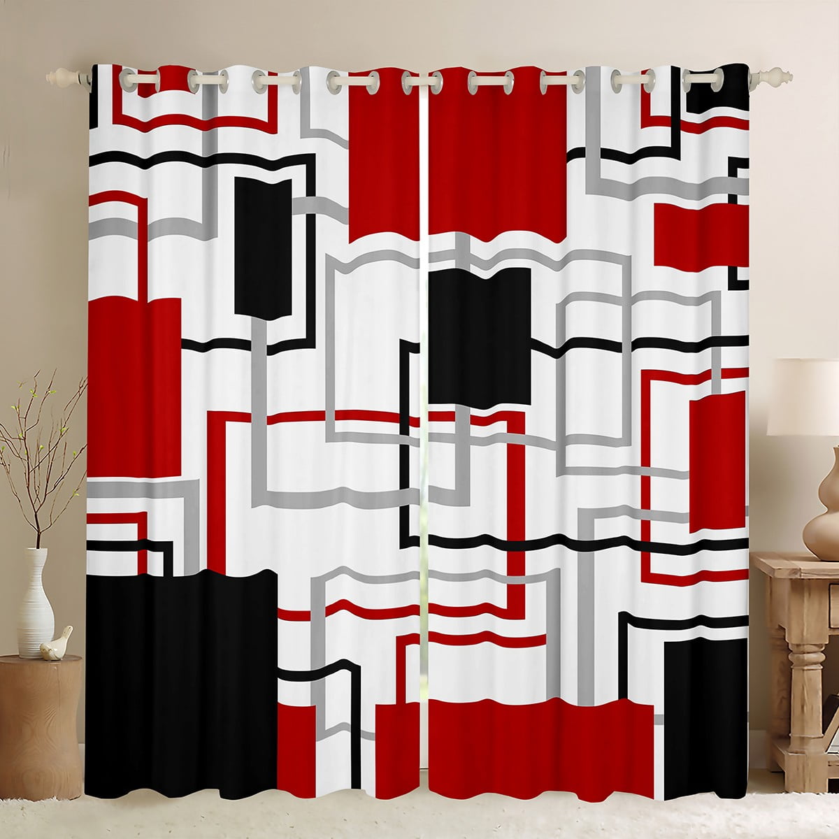 Erosebridal Sqare Rectangle Curtains for Living Room,Geometric Stripes ...