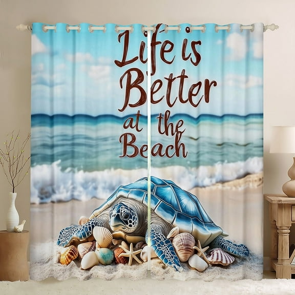 Erosebridal Sea Turtle Curtains for Living Room,Ocean Beach 30%-50% Blackout Curtains Set of 2 (38x45),Sealife Room Decorative