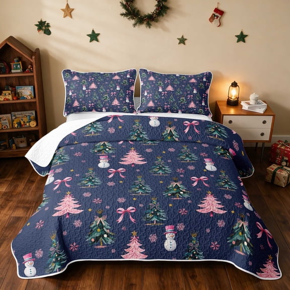 Erosebridal St Nick Twin Quilt Set Pine Tree Twin Coverlet Set, Cream Red 2pcs 1 Bedspread and 1 Pillowcase