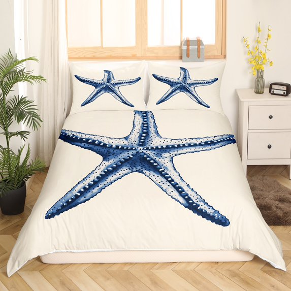 Erosebridal Starfish Duvet Cover Full Size Ocean Coastal Creature Bedding Set Marine Life Sea Animals Comforter Cover Set Nautical Beach Bedspread Cover,(No Comforter)