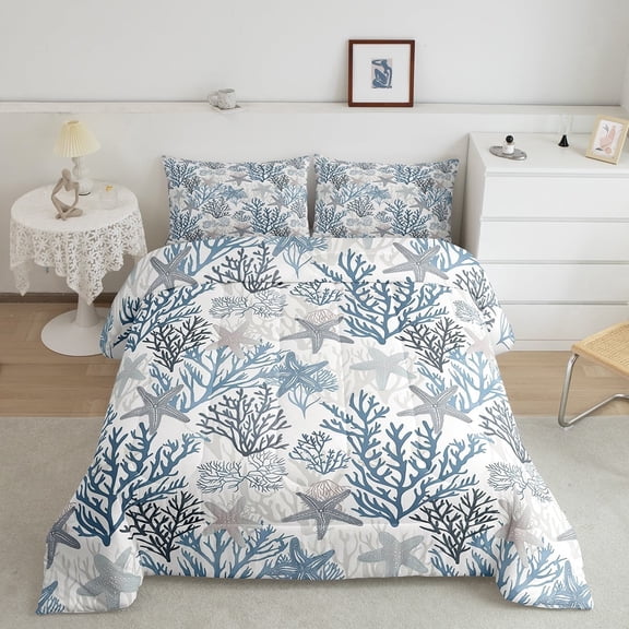 Erosebridal Starfish Print Comforter Sets Twin Size, Marine Coral Comforters & Duvets, Cartoon Sealife Decor, Ultra Soft 2pcs