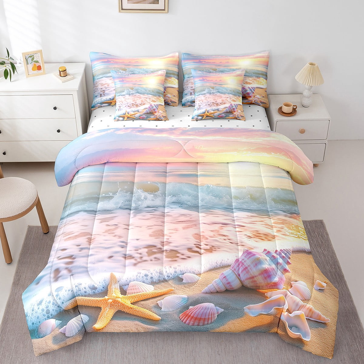 Sae Shell Bed Erosebridal Starfish Seashell Bedding Sets King Size, Romantic Beach ...