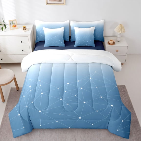 Erosebridal Starry Sky Bedding Comforter Set 7 Pieces For Boys Girls,Teens Abstract Gradient Geometric Stripes Full Bedding Set,Navy Blue Reversible