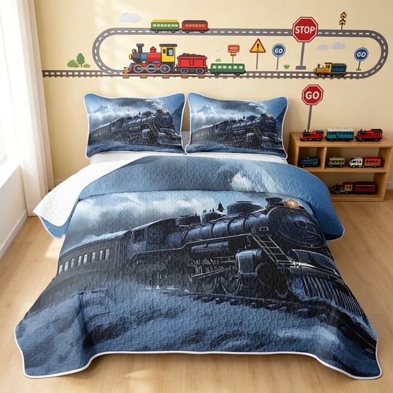 Erosebridal Steam Train Quilt King, Mountain King Coverlet Set, Mountain Steam 3pcs 1 Bedspread and 2 Pillowcases