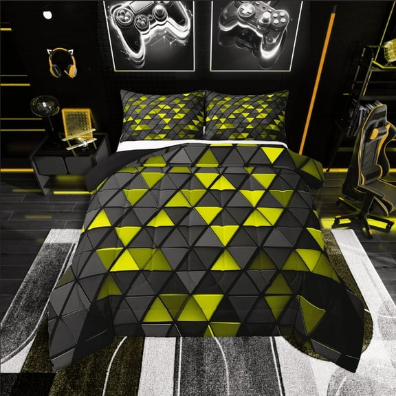 Erosebridal Stereoscopic Triangle Bedding Twin Comforter Set,Gradien Geometric Down Comforter,Neon Decor,Reversible,Lightweight,2-Piece
