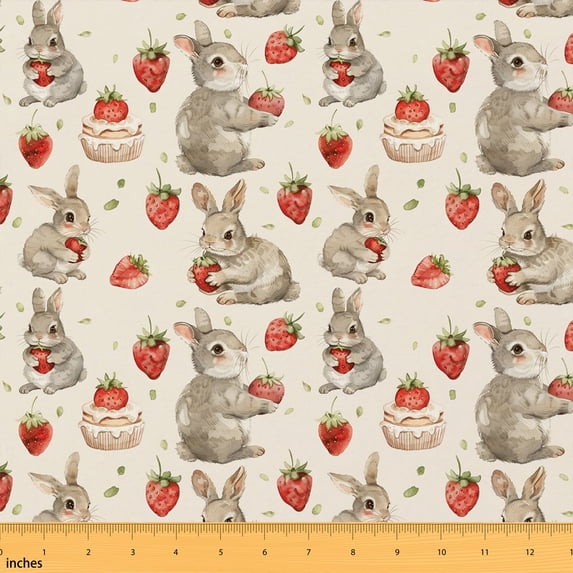Erosebridal Strawberry Motif Fabric by the Yard 2 Yards Fruit Print Sewing Fabric, Light Pink