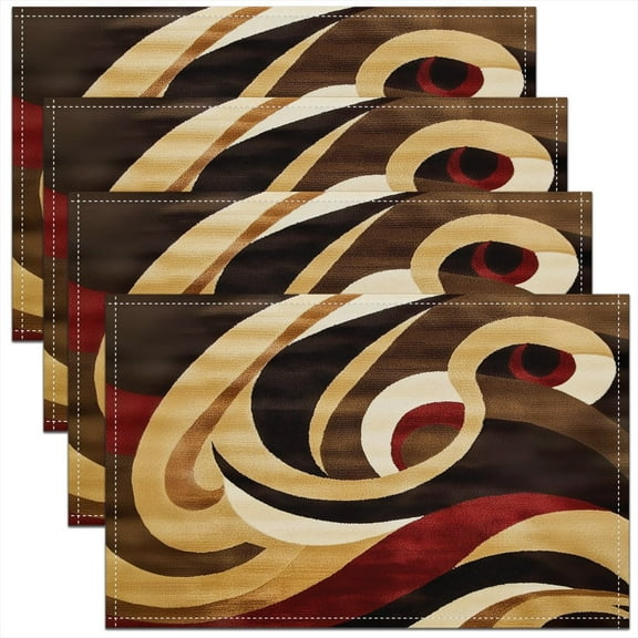 Erosebridal Stripe Geometric Place Mats Set of 4 for in Door Dinning, Vintage Swirl Line Table Place Mats for in Door Dining, Abstract Ombre Decor