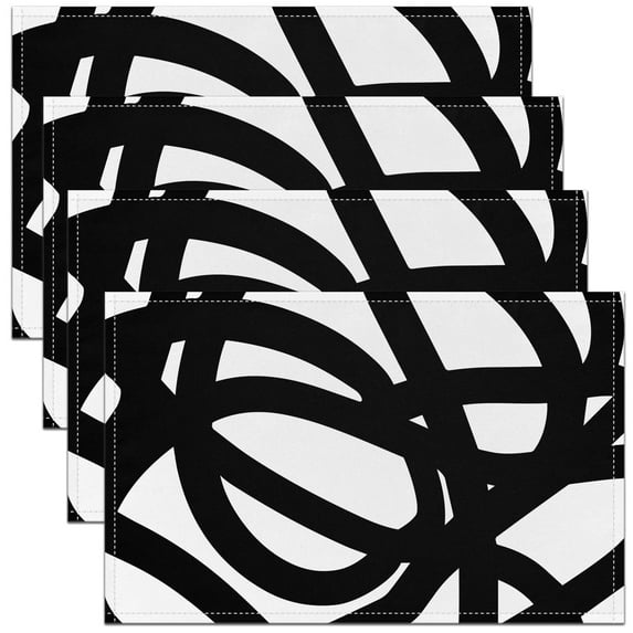 Erosebridal Stripes Lines Place Mats Set of 4 for in Door Dinning 12"x18",Black White Table Place Mats for in Door Dining,Geometric Room Decorative