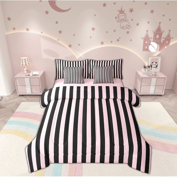 Erosebridal Stripes Ombre Bed in a Bag Full size, Abstract Bed Set, Modern Geometric Reversible Bedding Full Size, Super Cozy Room Decorative, 7-Piece