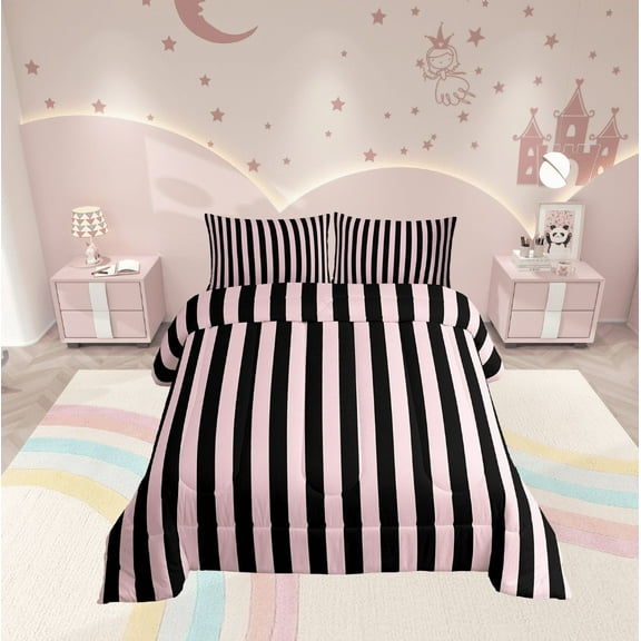 Erosebridal Stripes Ombre Bedding Twin Comforter Set, Abstract Down Comforter, Modern Geometric Reversible Comforter Sets Twin Size, Super Cozy Room Decorative, 2-Piece