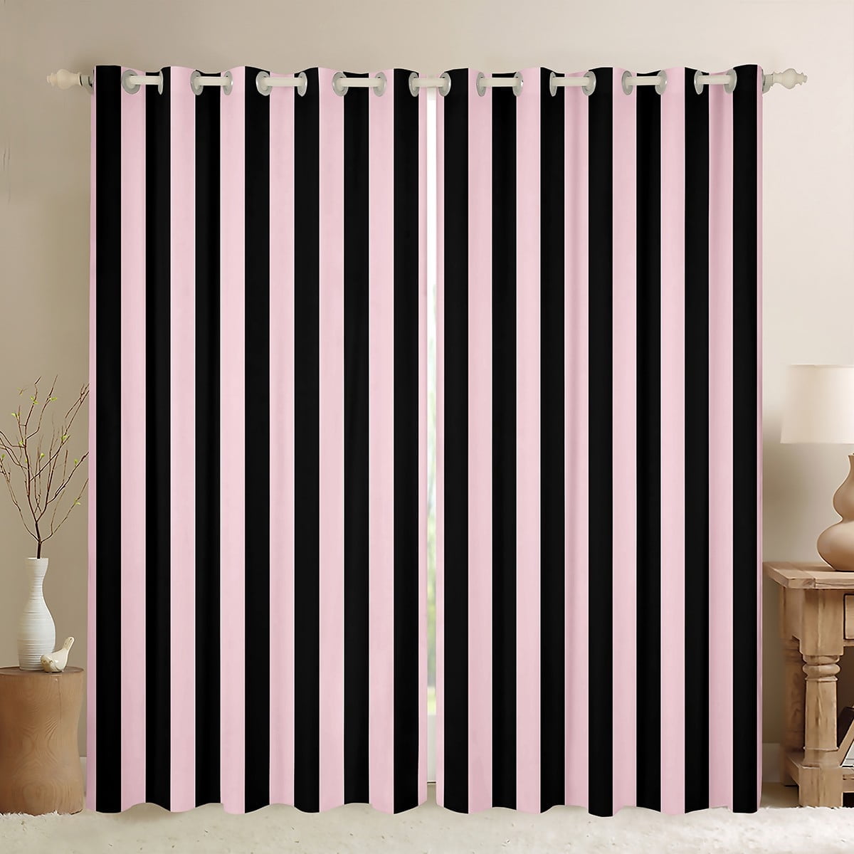Erosebridal Stripes Ombre Curtains Pack of 2 (42x63), Abstract 30%-50% Blackout Curtains for Bedroom, Modern Geometric 30%-50% Black Out Curtains, Window Drapes Room Decorative