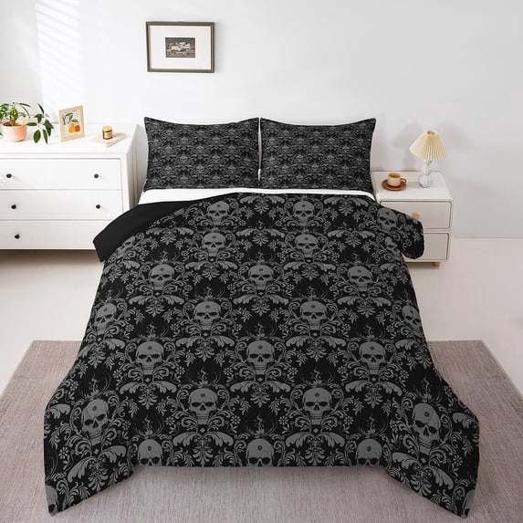 Erosebridal Sugar Skull Comforter Sets,Gothic Theme Comforters & Duvets,Bohemian Damask Bedding Comforter Set,Breathable Teen Bedroom Decor,Reversible,2pcs