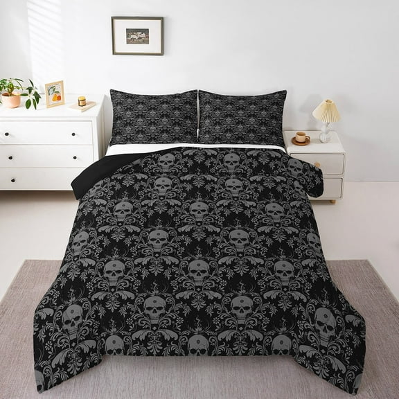 Erosebridal Sugar Skull Comforter Sets,Gothic Theme Comforters & Duvets,Bohemian Damask Bedding Comforter Set,Breathable Teen Bedroom Decor,Reversible,2pcs