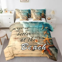 Erosebridal Summer Beach Bedding Sets Twin Size, Ocean Coastal Comforter Sets with Sheets, Starfish Sea Wave Bedding Accessories, Lightweight Bedroom Decor, Reversible 7pcs